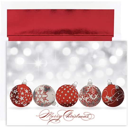 JAM Paper Sparkling Ornaments Blank Christmas Cards Set, 16ct.